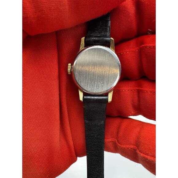 Vintage Edox Swiss Ladies Watch Gold Tone Case Black Leather Band 28690 Works - Picture 4 of 11